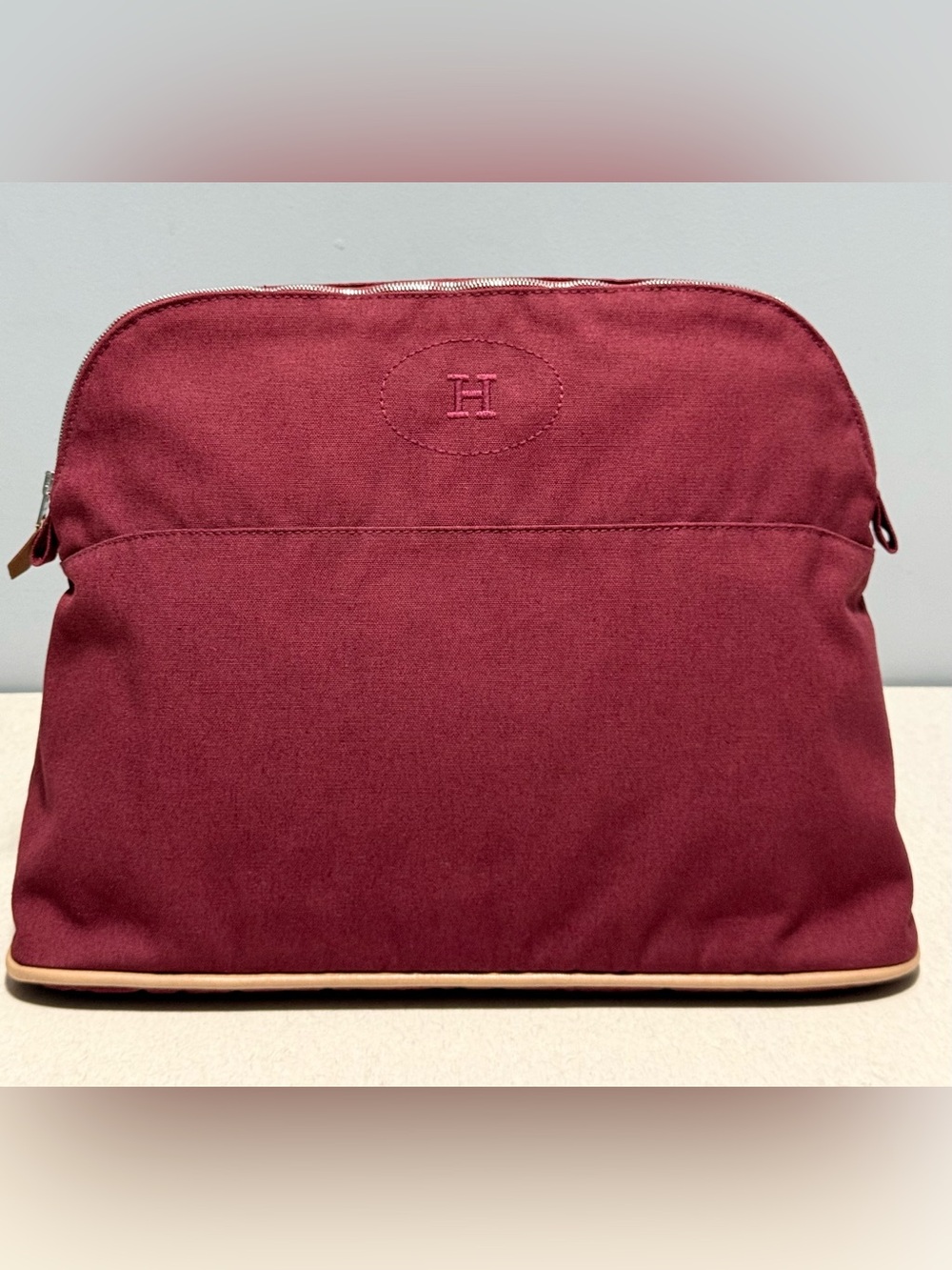 Hermès Bolide Pouch in Bordeaux Cotton Canvas